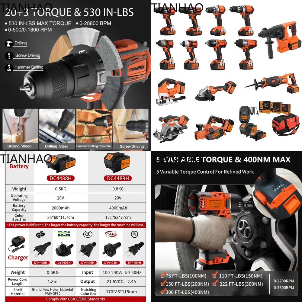 KAFUWELL PA4500 72H 20V Cordle - огляд і ціна Combo Power Tools